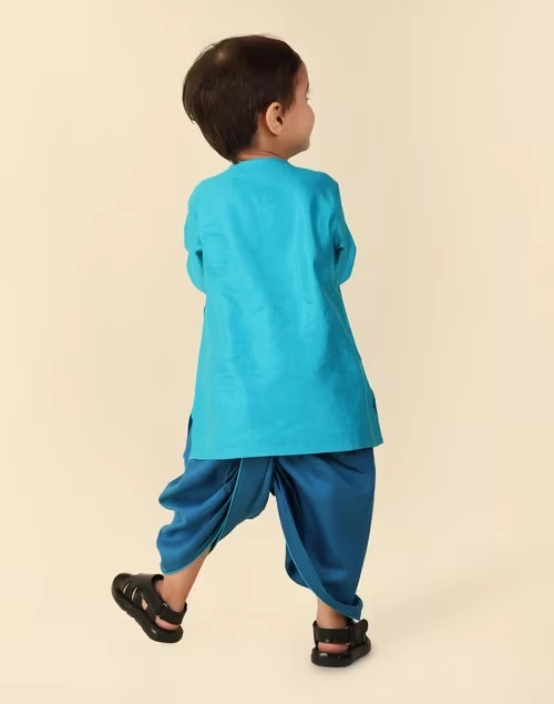 Teal Viscose Silk Curved 2Pc Dhoti Set