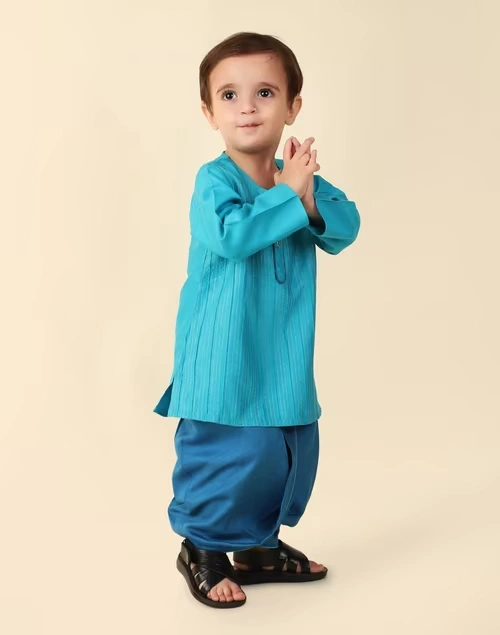 Teal Viscose Silk Curved 2Pc Dhoti Set 3 Teal Viscose Silk Curved 2Pc Dhoti Set