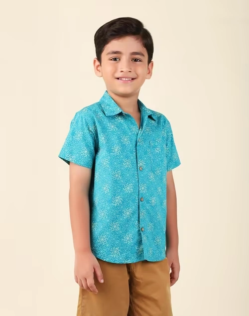 Blue Cotton Printed Shirt