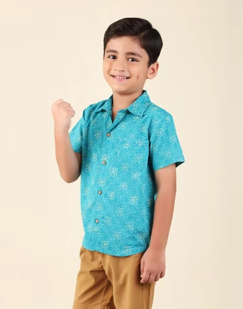 Blue Cotton Printed Shirt