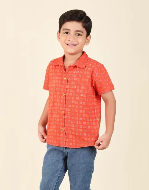 Red Cotton Printed Shirt