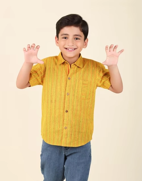 Yellow Cotton Printed Shirt