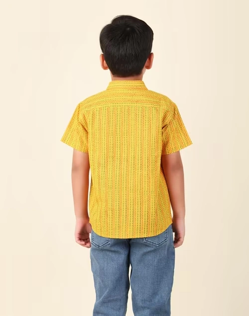 Yellow Cotton Printed Shirt