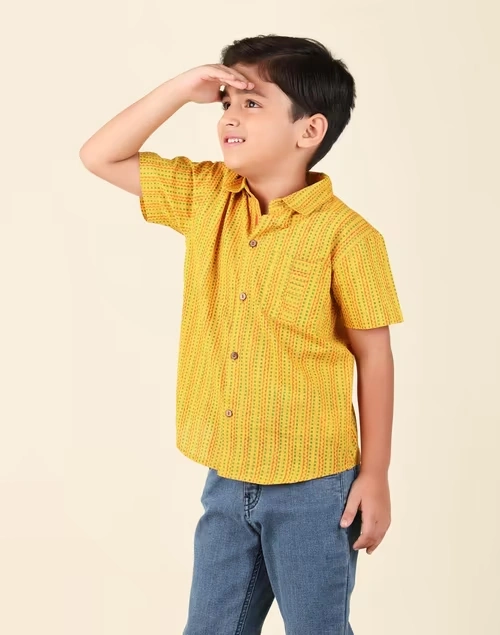 Yellow Cotton Printed Shirt