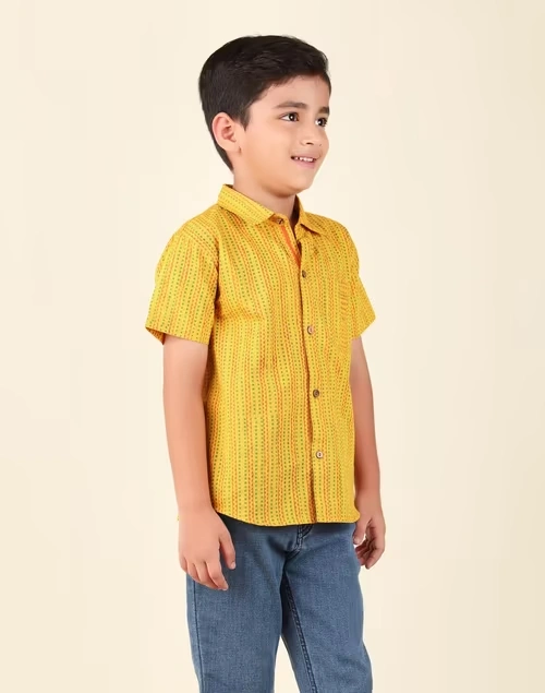 Yellow Cotton Printed Shirt