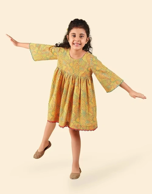 Yellow Cotton Printed Dress