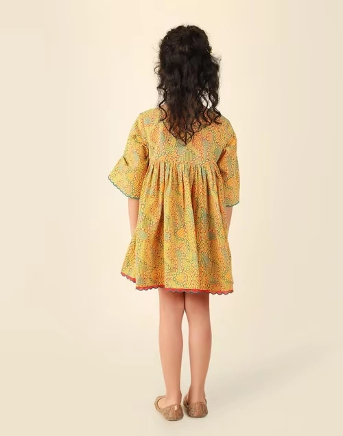 Yellow Cotton Printed Dress