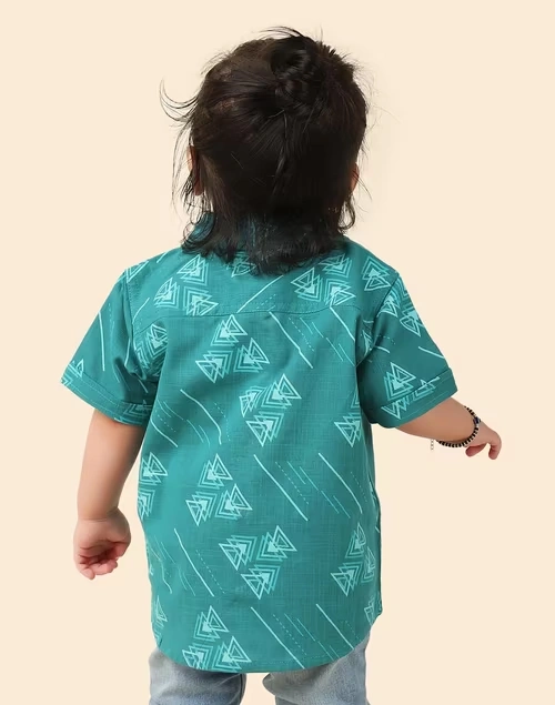 Teal Cotton Printed Shirt