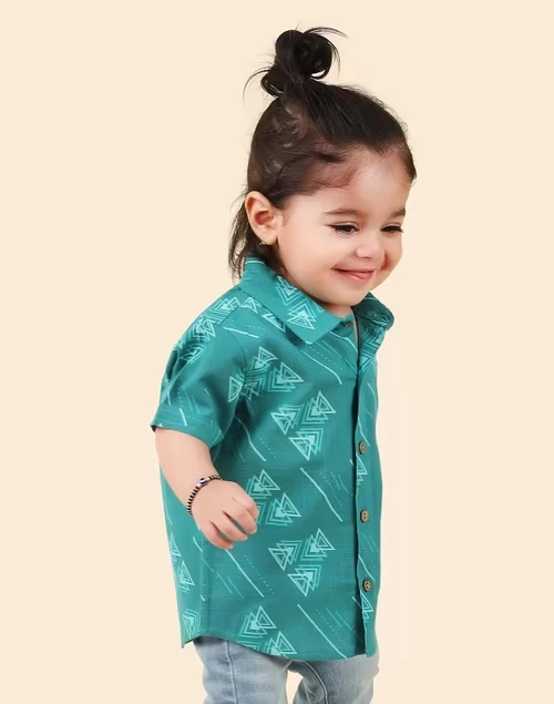 Teal Cotton Printed Shirt 3 Teal Cotton Printed Shirt