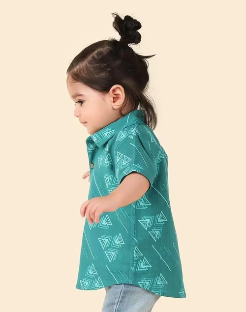 Teal Cotton Printed Shirt 4 Teal Cotton Printed Shirt