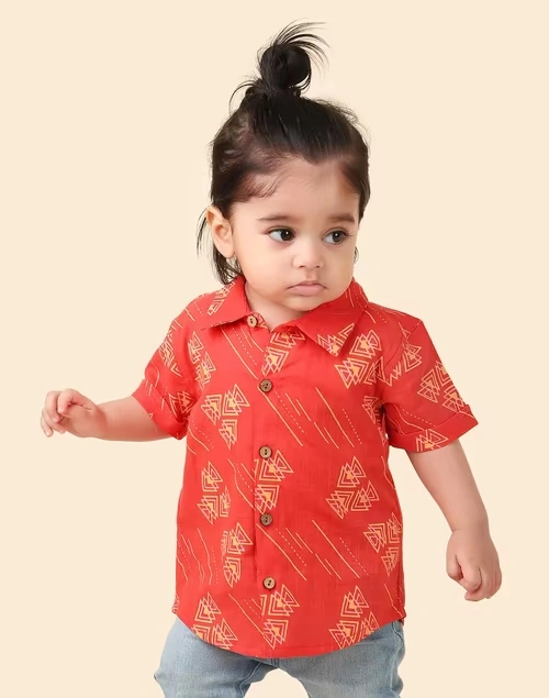 Red Cotton Printed Shirt