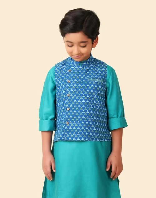 Blue Cotton Hand Block Printed Jacket