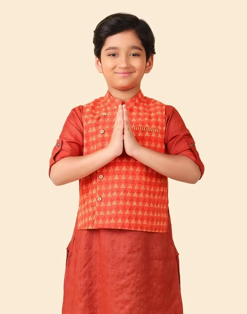 Red Cotton Hand Block Printed Jacket