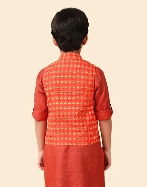 Red Cotton Hand Block Printed Jacket