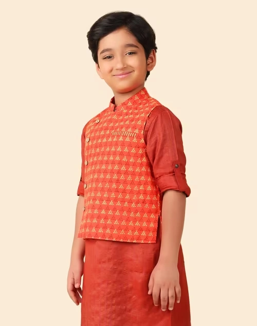 Red Cotton Hand Block Printed Jacket