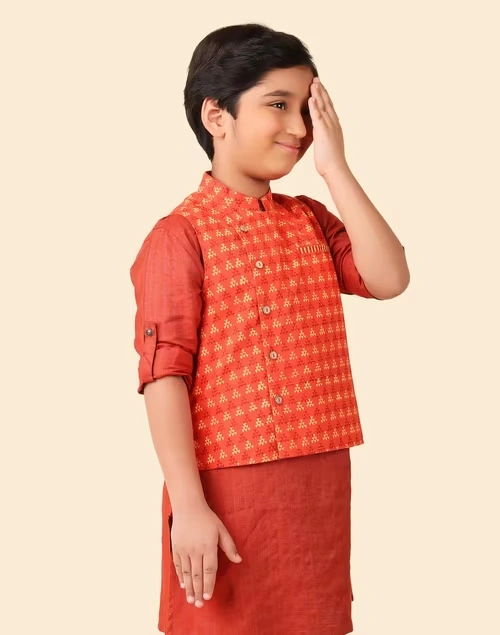 Red Cotton Hand Block Printed Jacket