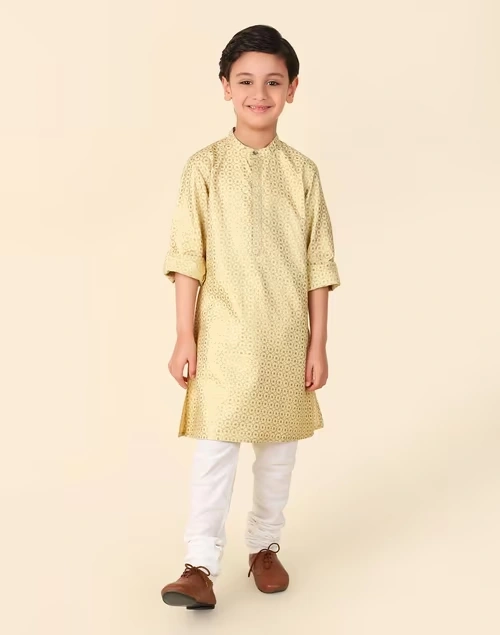 Beige Viscose Silk Hand Block Printed Long Kurta