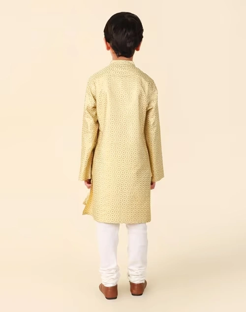 Beige Viscose Silk Hand Block Printed Long Kurta