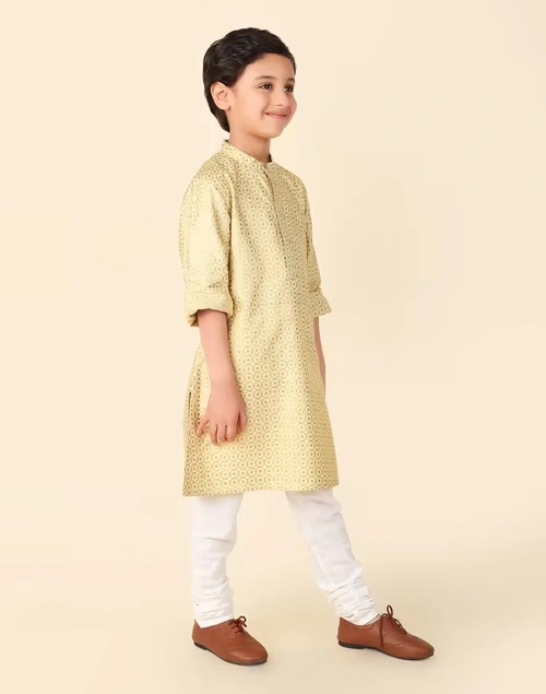 Beige Viscose Silk Hand Block Printed Long Kurta 3 Beige Viscose Silk Hand Block Printed Long Kurta