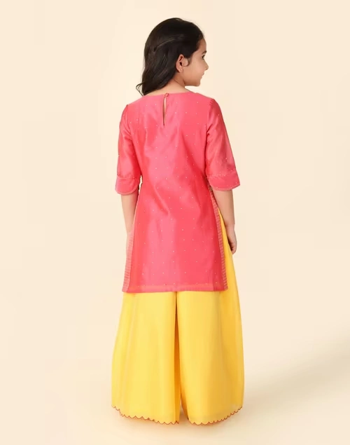 Pink Cotton Silk Printed 3Pc Palazzo Set