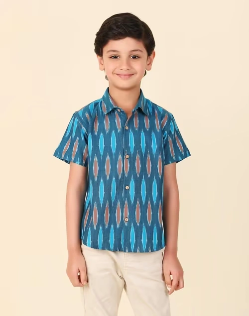 Blue Cotton Ikat Shirt