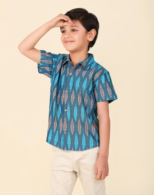 Blue Cotton Ikat Shirt 3 Blue Cotton Ikat Shirt