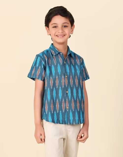 Blue Cotton Ikat Shirt 4 Blue Cotton Ikat Shirt