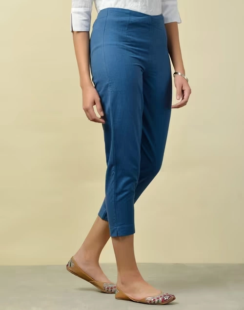 Blue Cotton Slim Fit Casual Cropped Pant 3 Blue Cotton Slim Fit Casual Cropped Pant