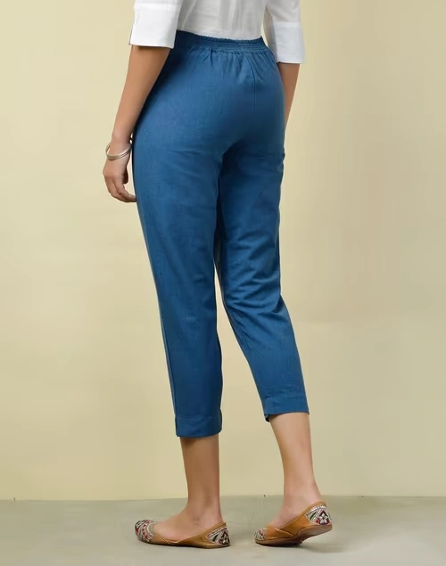 Blue Cotton Slim Fit Casual Cropped Pant 4 Blue Cotton Slim Fit Casual Cropped Pant