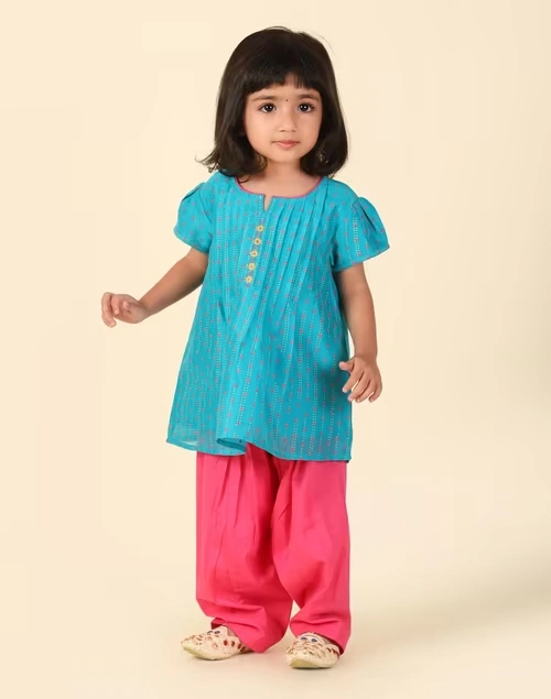 Blue Cotton Silk Printed 2Pc Salwar Set