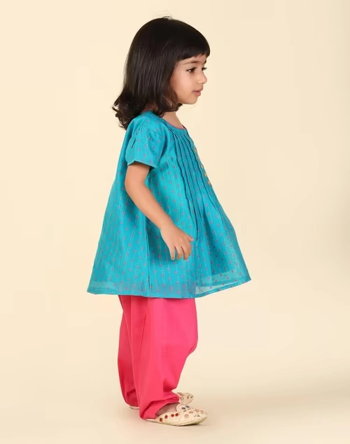 Blue Cotton Silk Printed 2Pc Salwar Set 4 Blue Cotton Silk Printed 2Pc Salwar Set