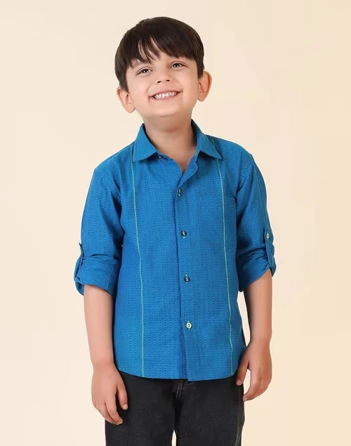 Blue Cotton Dobby Shirt