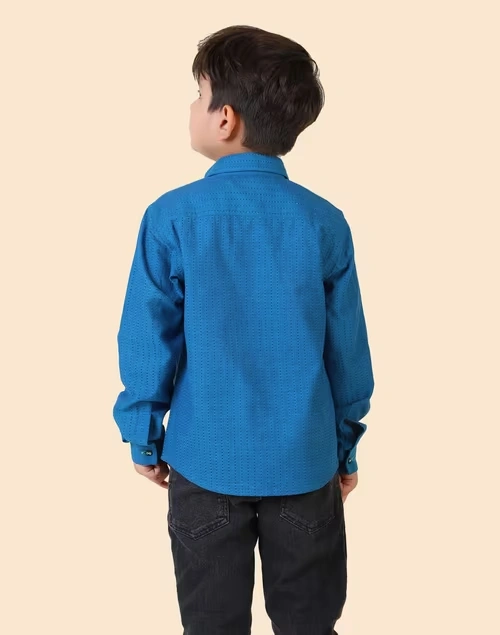 Blue Cotton Dobby Shirt