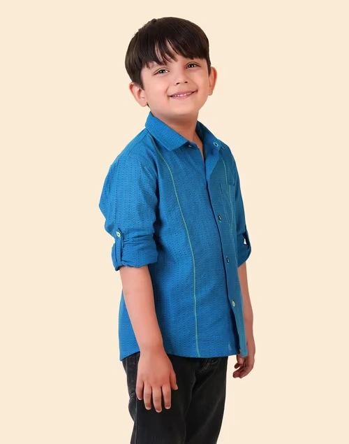 Blue Cotton Dobby Shirt