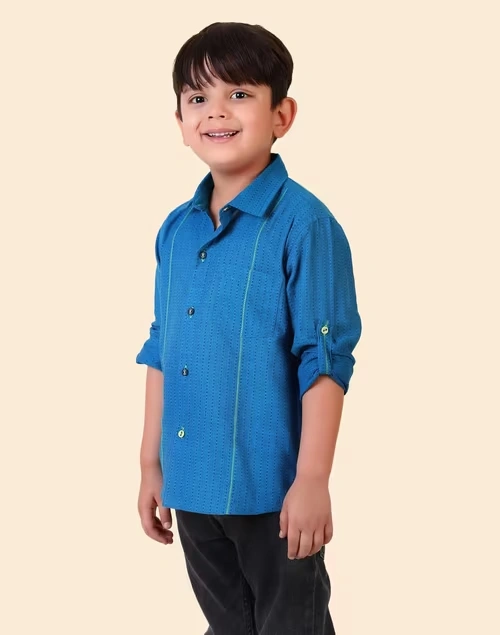Blue Cotton Dobby Shirt