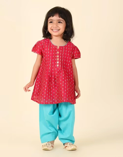 Pink Cotton Silk Printed 2Pc Salwar Set