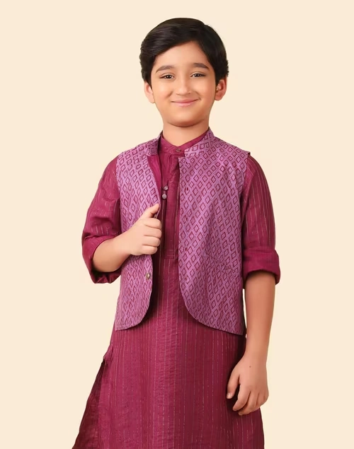 Purple Viscose Silk Hand Block Printed Jacket