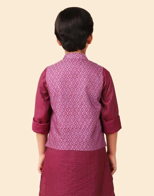 Purple Viscose Silk Hand Block Printed Jacket