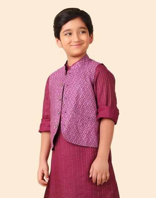 Purple Viscose Silk Hand Block Printed Jacket