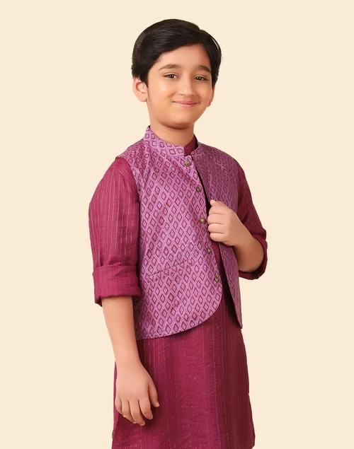 Purple Viscose Silk Hand Block Printed Jacket