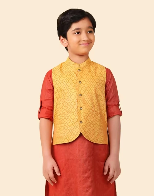 Mustard Viscose Silk Hand Block Printed Jacket