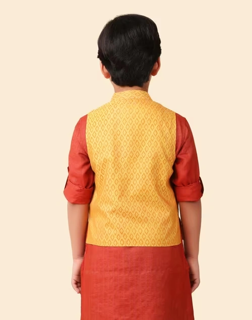 Mustard Viscose Silk Hand Block Printed Jacket