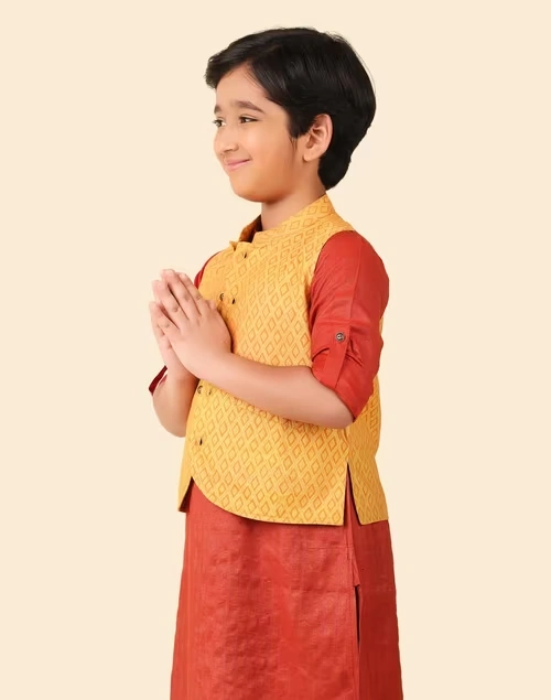 Mustard Viscose Silk Hand Block Printed Jacket