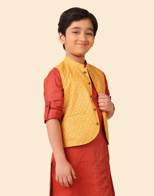 Mustard Viscose Silk Hand Block Printed Jacket