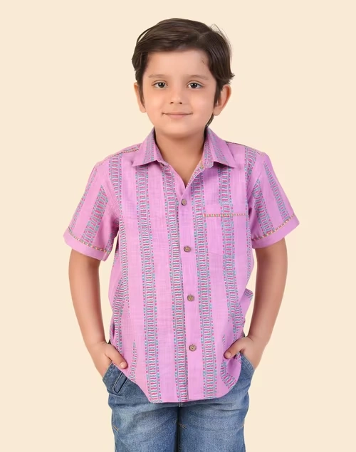 Purple Cotton Printed Shirt