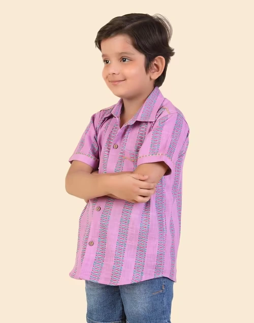 Purple Cotton Printed Shirt