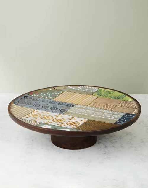 Multi Earth Files Wood Enamelled Cake Stand