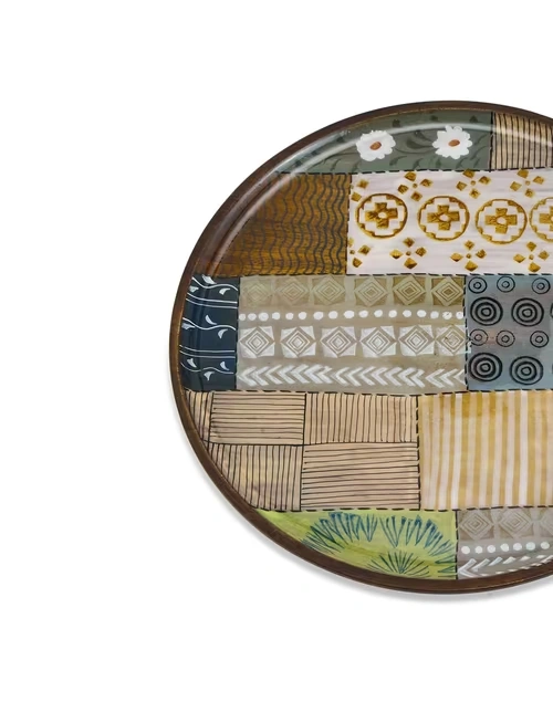 Multi Earth Files Wood Enamelled Cake Stand