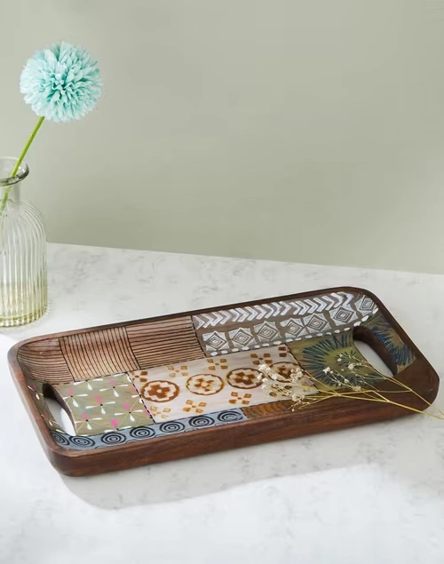 Multi Earth Files Wood Enamelled Tray | Small