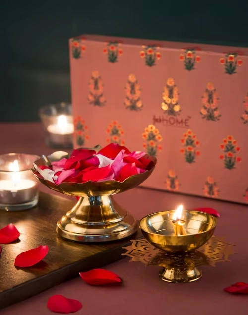 Gold Metal Cutwork Diya Gift Set